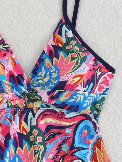 Swim Lushoire Women's Summer Beach Pool Party Vacation Floral Print Tankini Set, Random Print Blue Floral Navy Blue Tropical