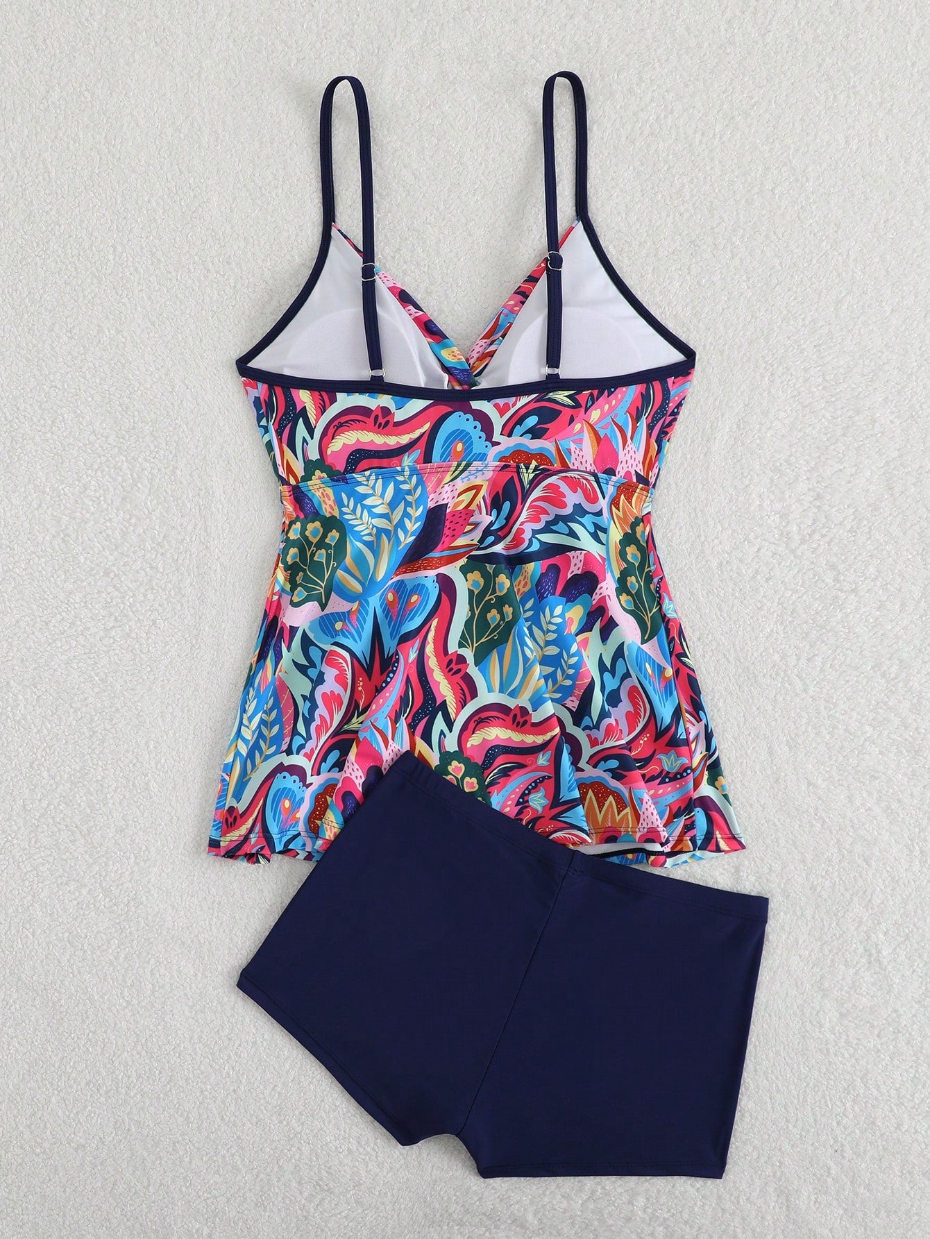 Swim Lushoire Women's Summer Beach Pool Party Vacation Floral Print Tankini Set, Random Print Blue Floral Navy Blue Tropical