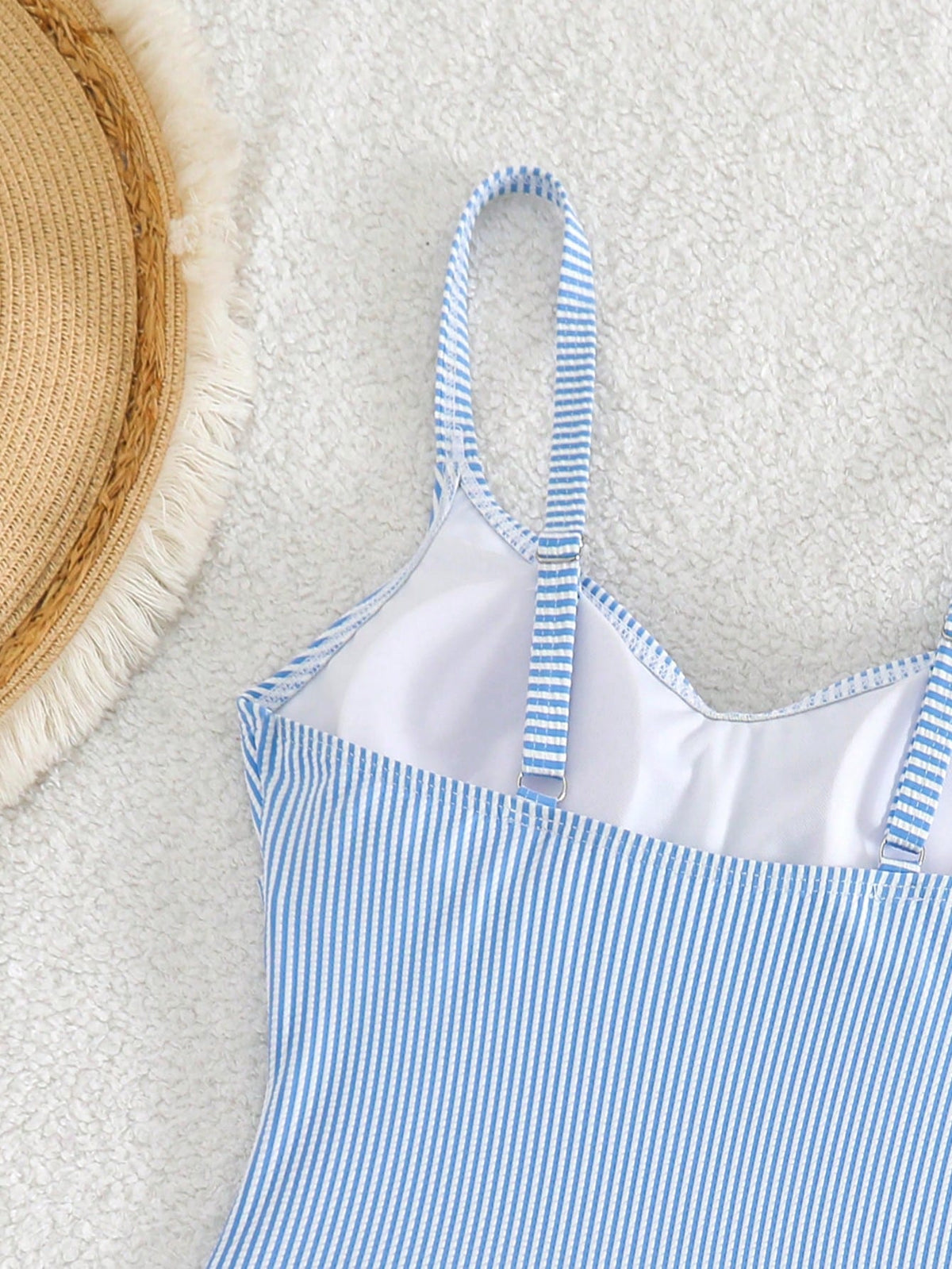 Swim Lushoire Women's Summer Beach Vacations Blue And White Striped Crisscross Swim Dress,Modest, Casual, And Elegant Swimwear