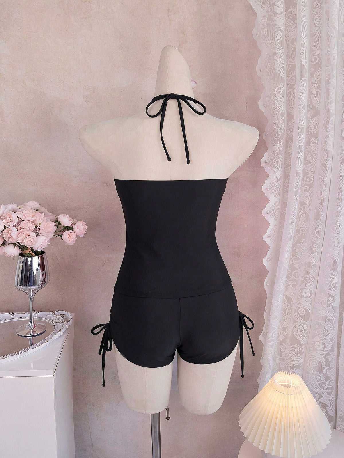 Swim Lushoire Women's Summer Vacation Beach Floral Print Halter Tankini Set