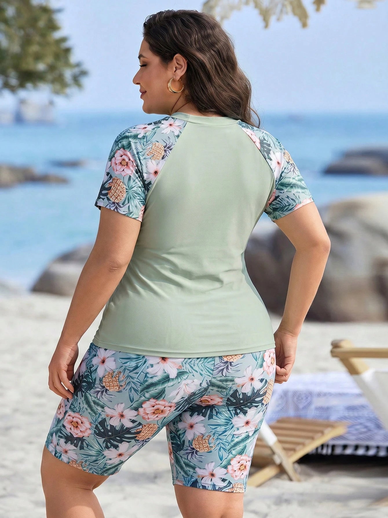 Swim Lushoire Women's Summer Vacation Beach Tropical Plant Print Tankini Set