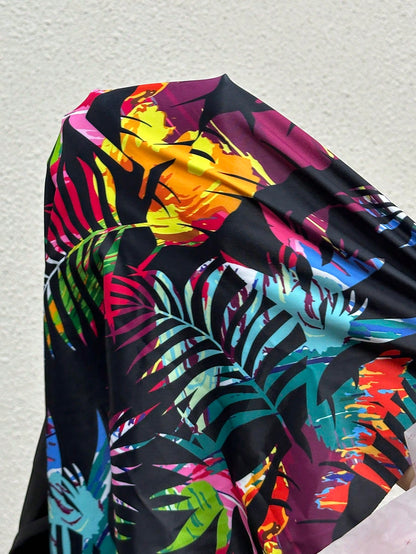 Swim Lushoire Women Tropical Print Zip-Up Tankini Swimwear Set With Board Shorts, Summer Beach