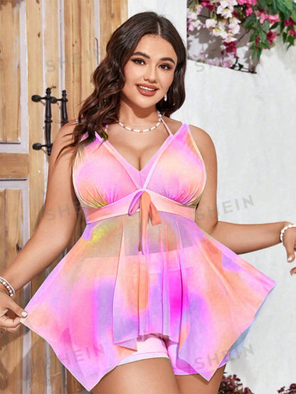 Swim Mod 2 Pieces Plus Size Women Tie Dye V-Neck Camouflage Print Modest Bikini Summer