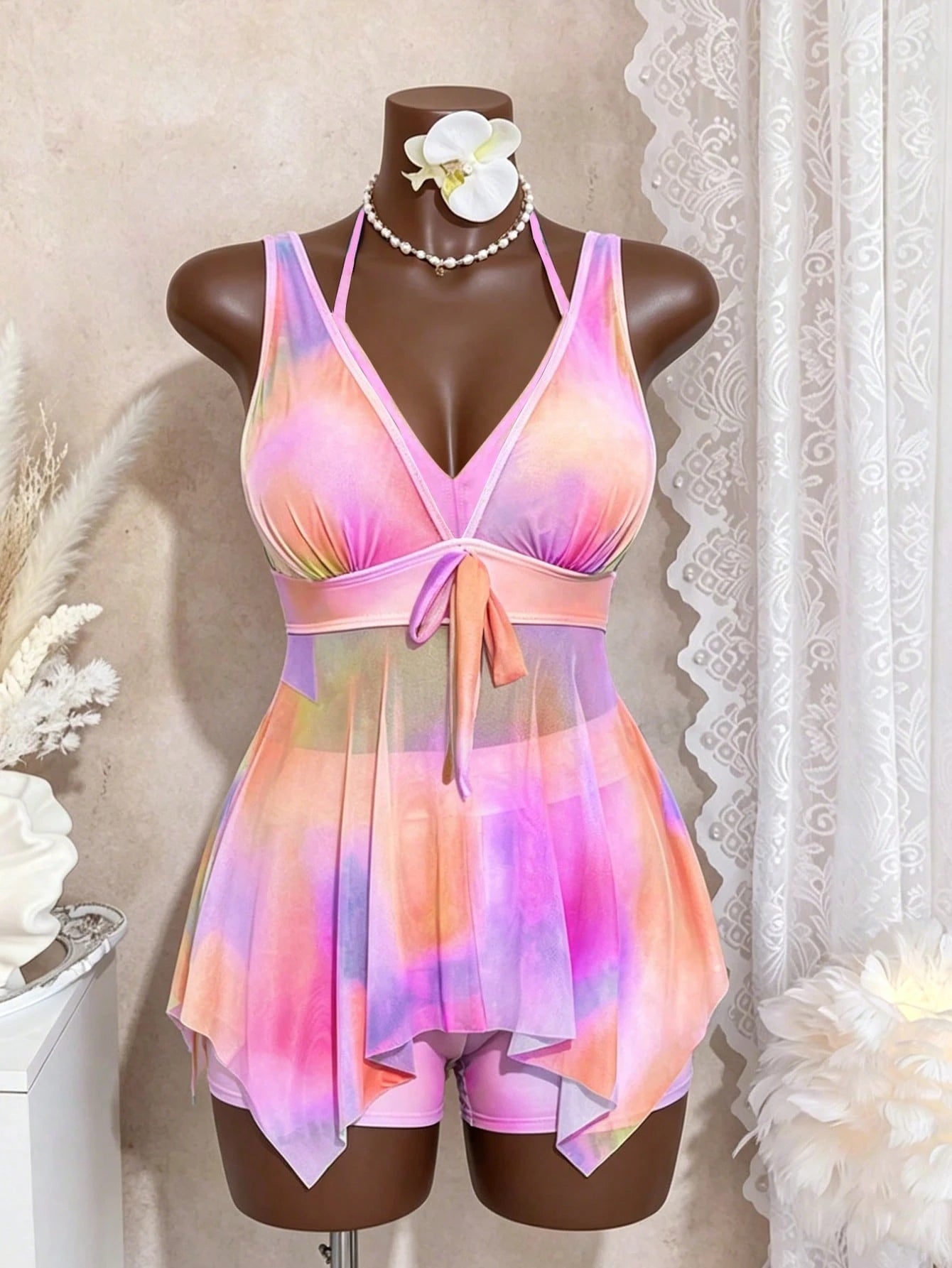 Swim Mod 2 Pieces Plus Size Women Tie Dye V-Neck Camouflage Print Modest Bikini Summer