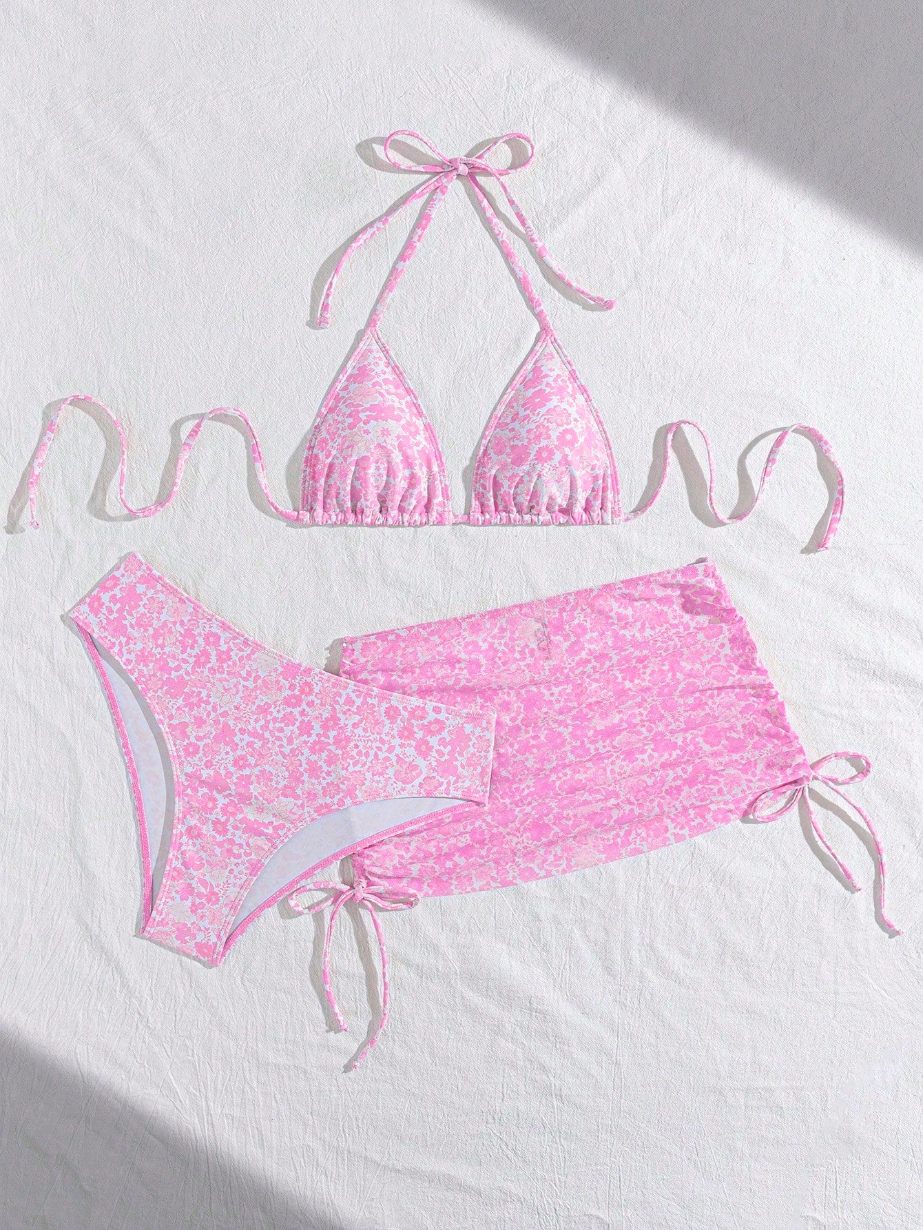 Swim Mod 3pcs Women's Sexy Leopard Print Halter Neck Triangle Cup Mesh Sarong Bikini Set Beach Skirt Set Pink Tankini Skirt Swimwear Set