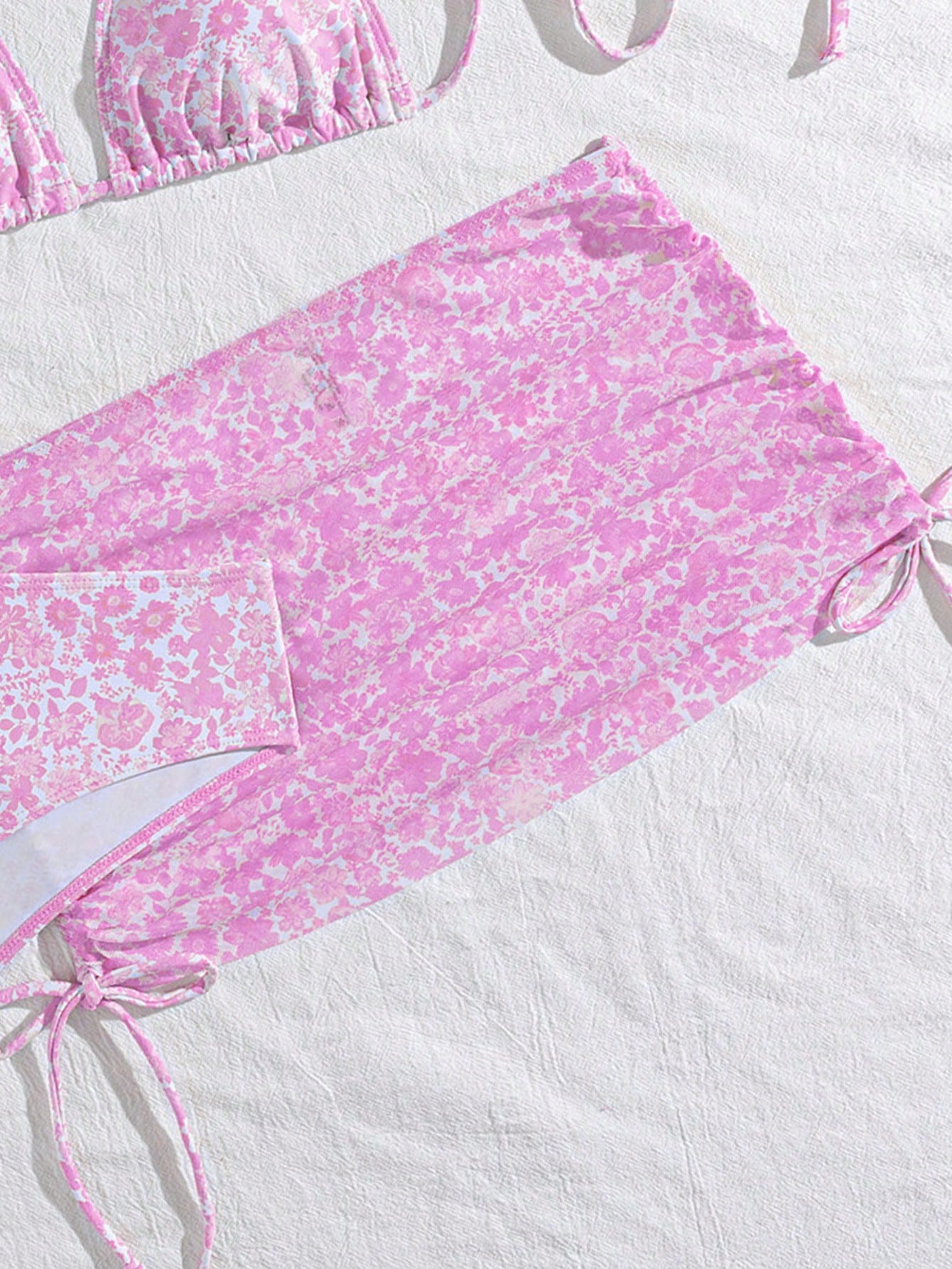 Swim Mod 3pcs Women's Sexy Leopard Print Halter Neck Triangle Cup Mesh Sarong Bikini Set Beach Skirt Set Pink Tankini Skirt Swimwear Set
