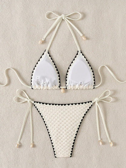 Swim Mod Ladies Halter Neck Summer Beach Swimwear Set, Fashionable Bra And Tie-Side Bikini Bottoms, Separate Bikini