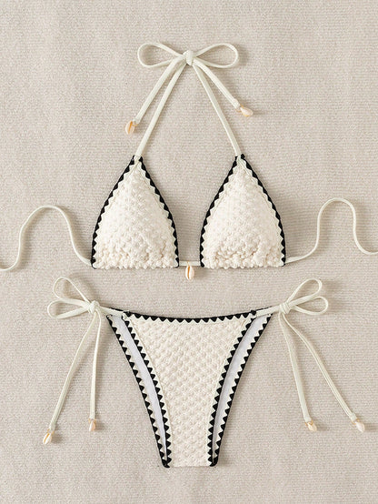 Swim Mod Ladies Halter Neck Summer Beach Swimwear Set, Fashionable Bra And Tie-Side Bikini Bottoms, Separate Bikini