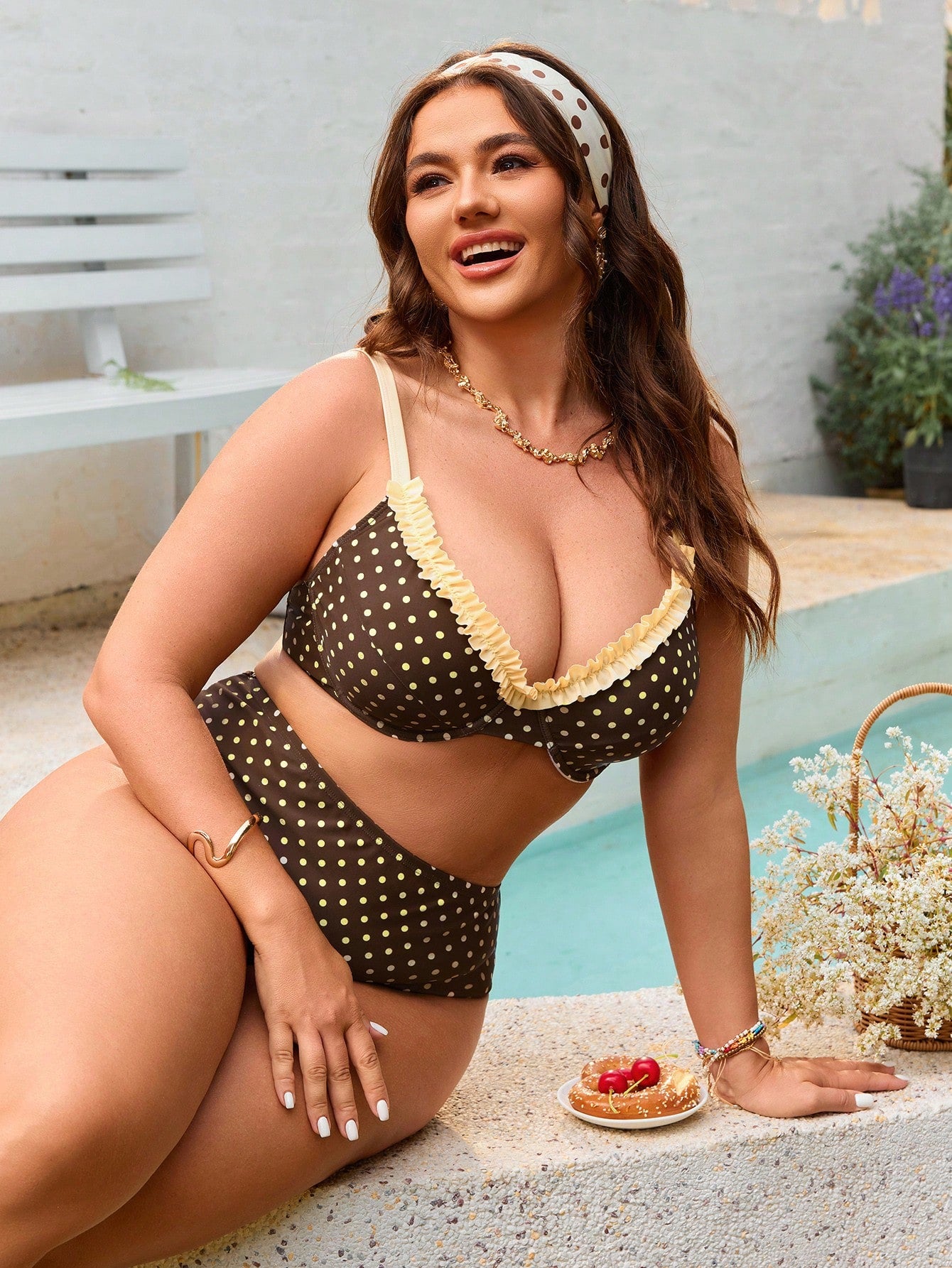 Swim Mod Plus-Size Ditsy Floral Underwire Push-Up Bikini Set (European And American Styles)