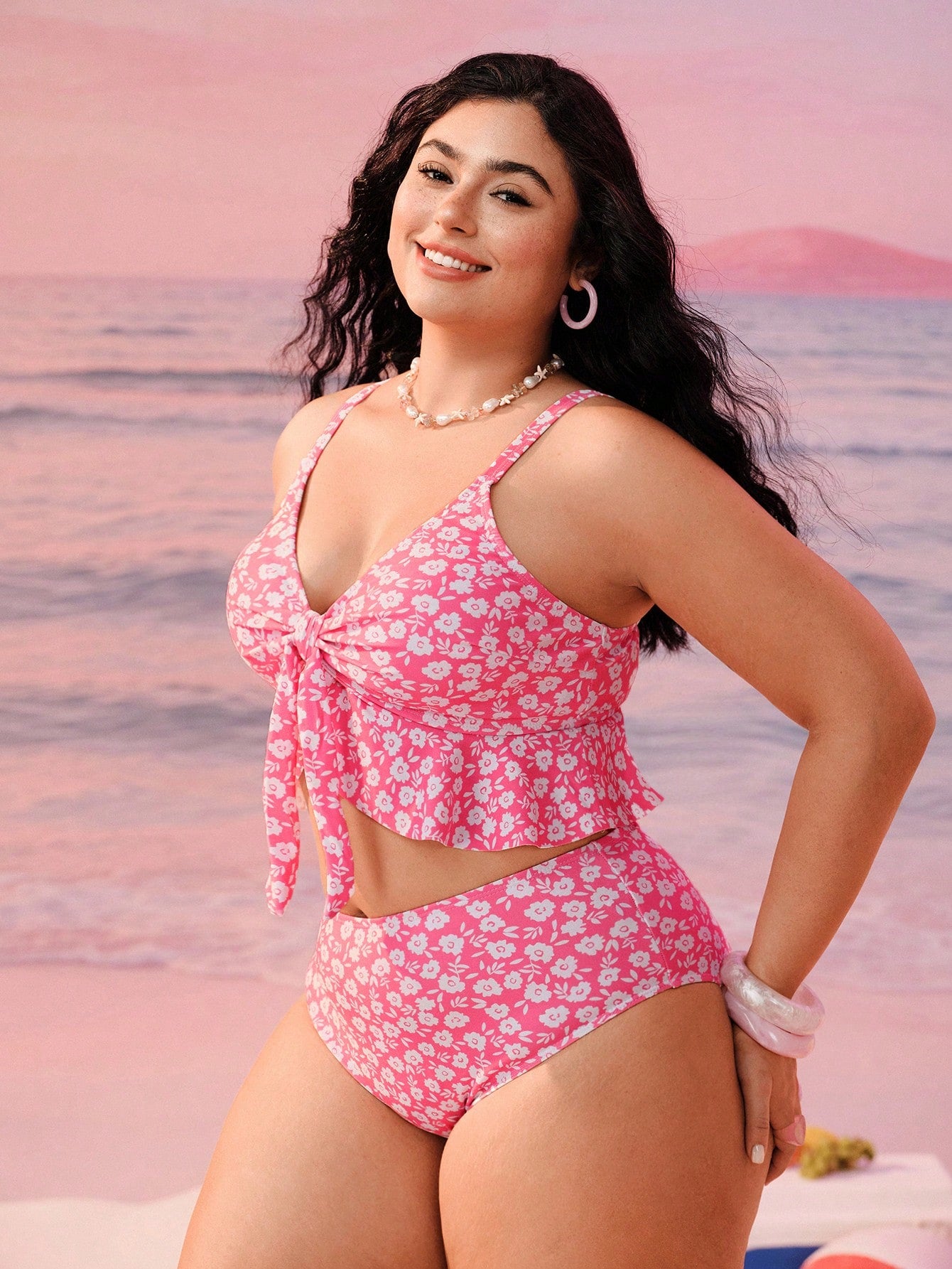Swim Mod Plus Size Women 2pcs/Set Random Print Thick Strap Sexy Beach Vacation Holiday Bikini Swimwear Summer