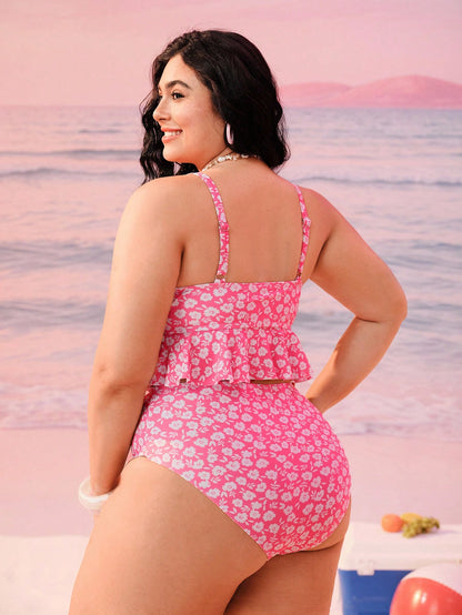 Swim Mod Plus Size Women 2pcs/Set Random Print Thick Strap Sexy Beach Vacation Holiday Bikini Swimwear Summer