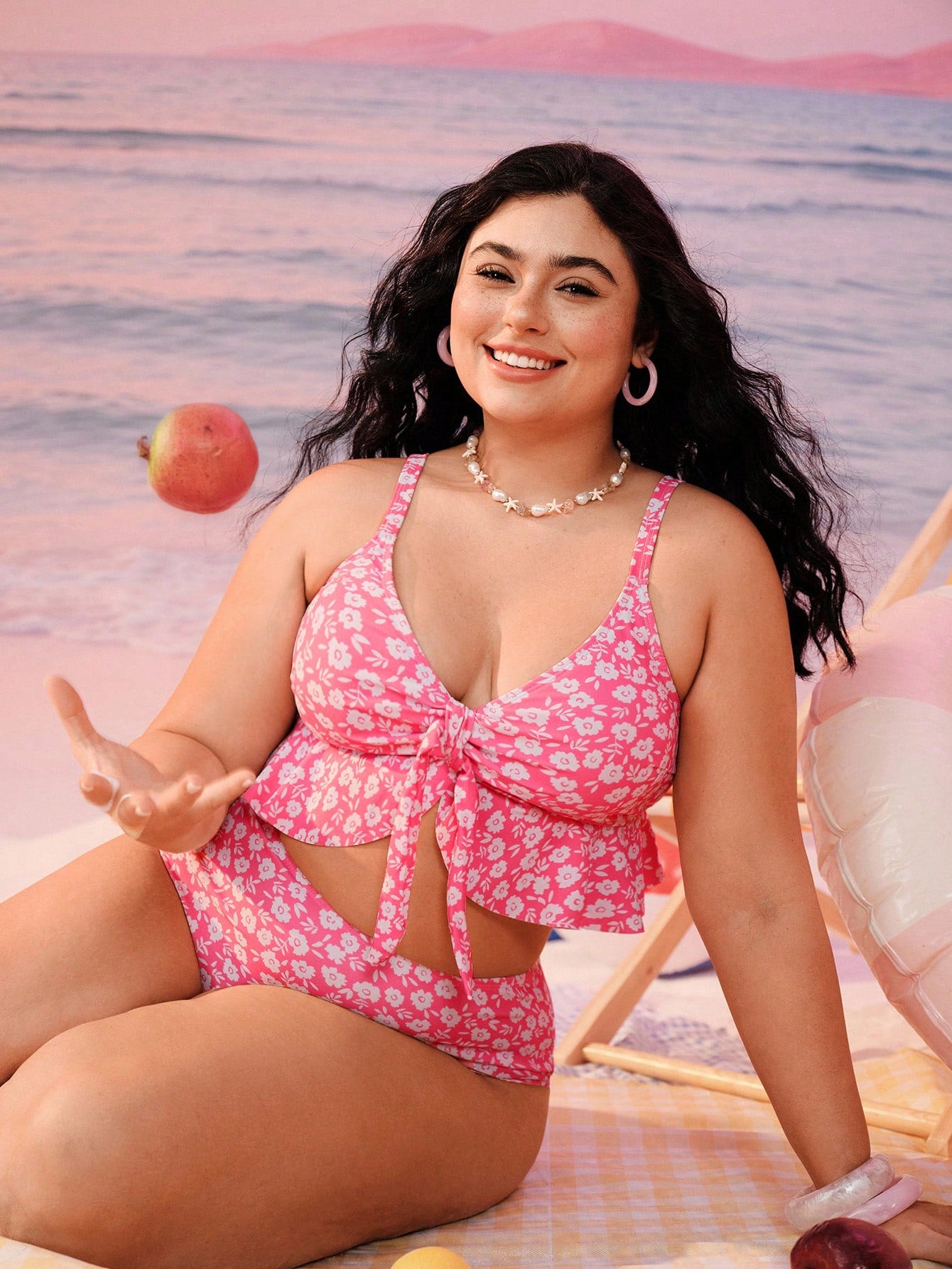 Swim Mod Plus Size Women 2pcs/Set Random Print Thick Strap Sexy Beach Vacation Holiday Bikini Swimwear Summer