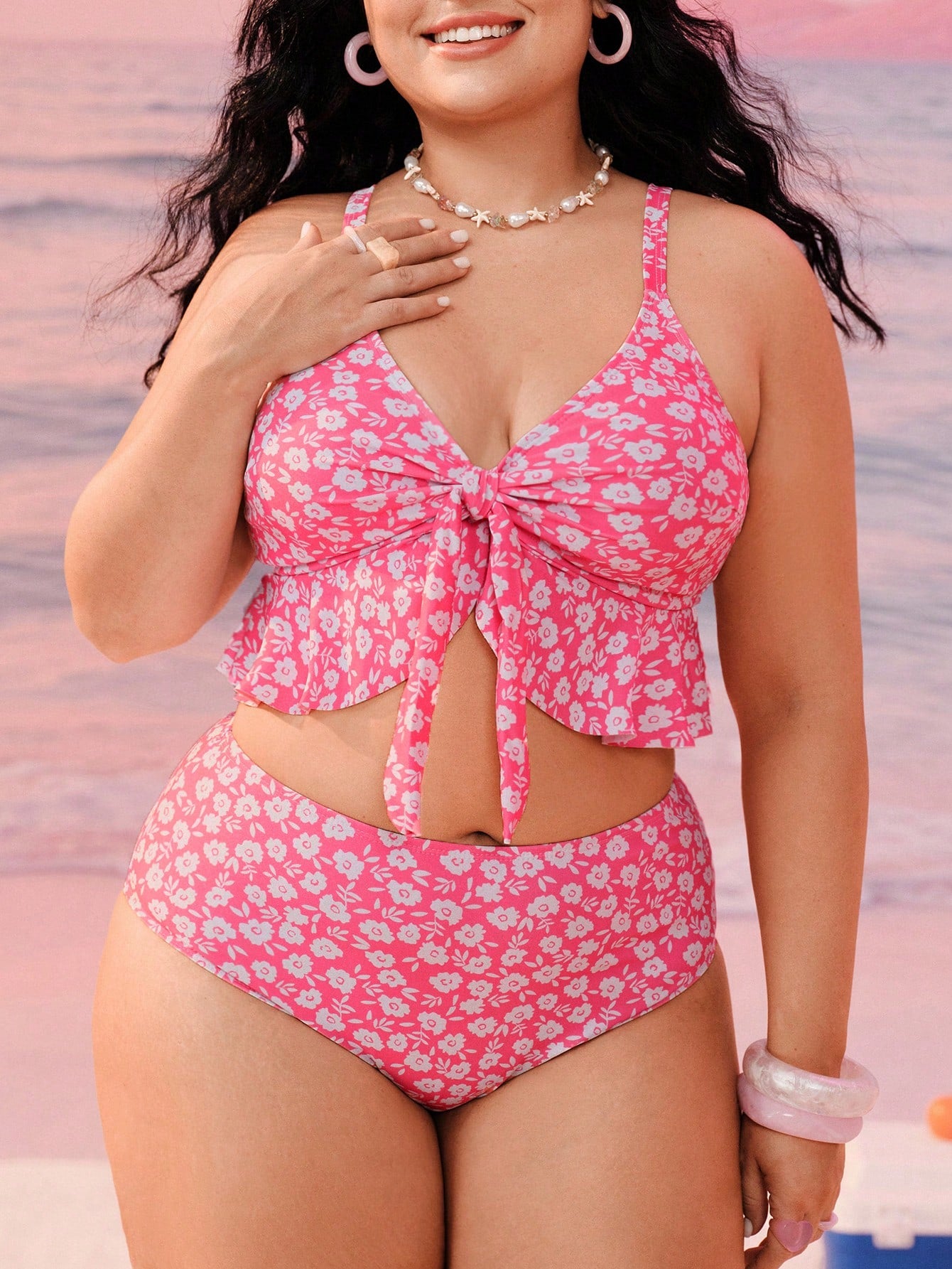 Swim Mod Plus Size Women 2pcs/Set Random Print Thick Strap Sexy Beach Vacation Holiday Bikini Swimwear Summer