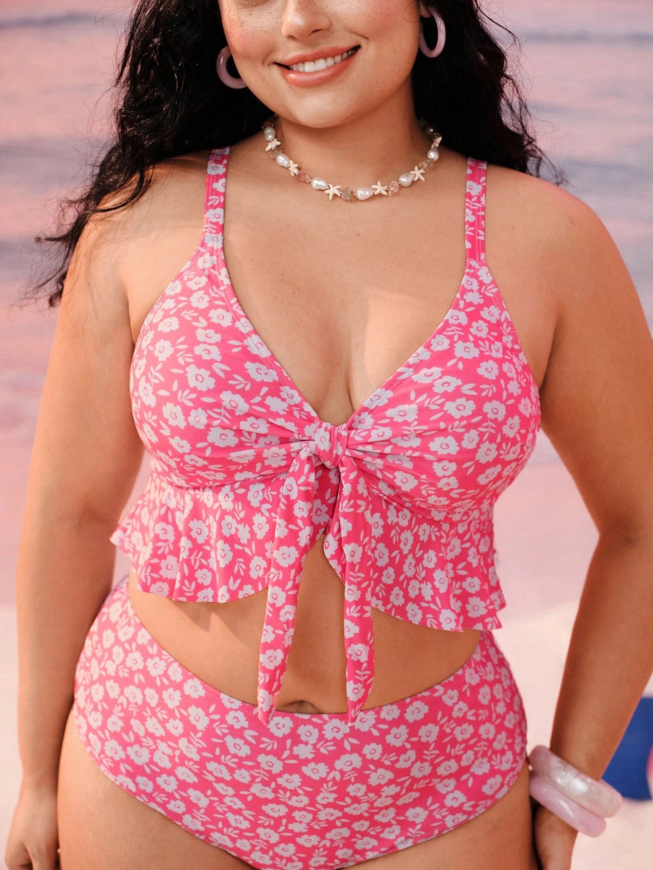 Swim Mod Plus Size Women 2pcs/Set Random Print Thick Strap Sexy Beach Vacation Holiday Bikini Swimwear Summer