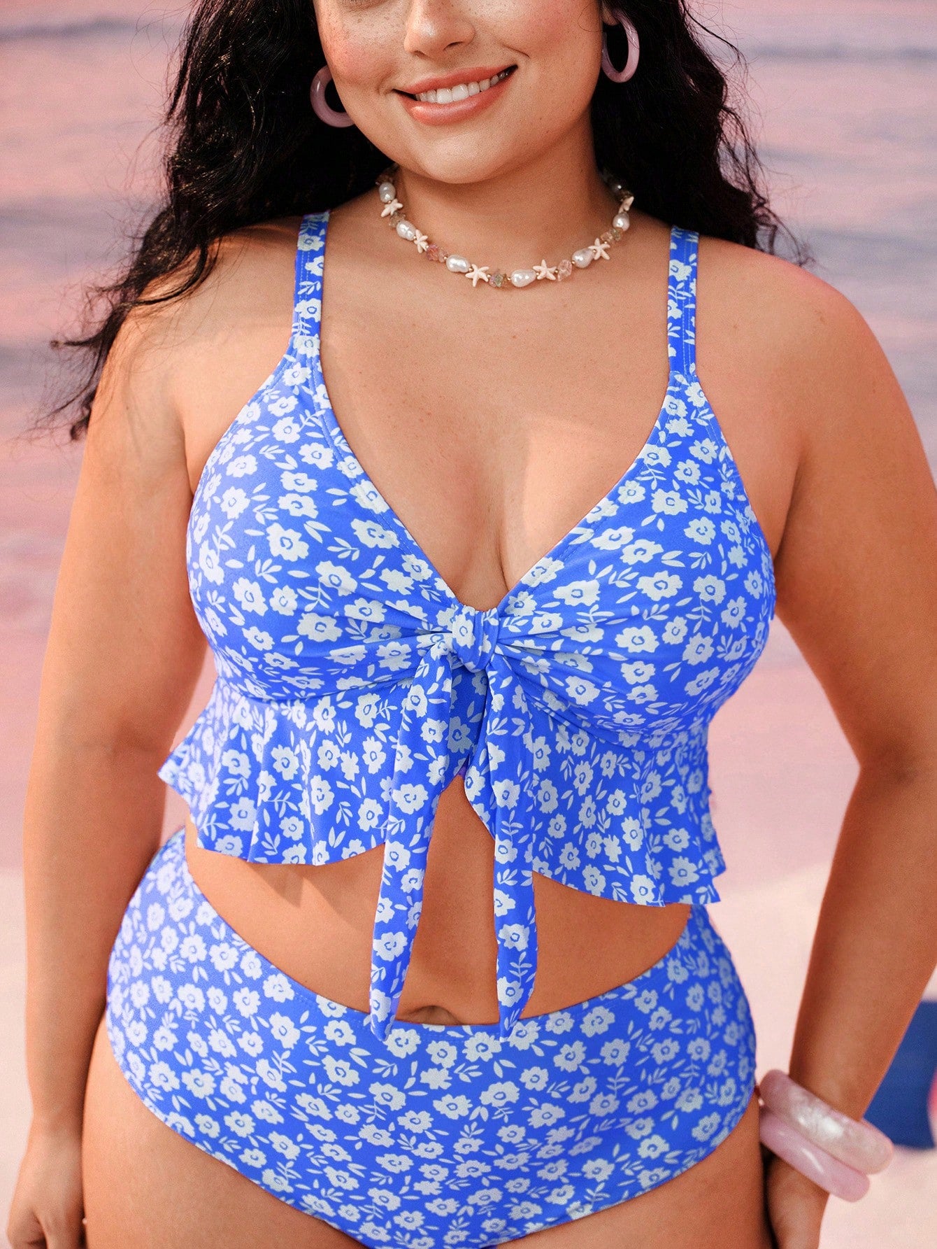 Swim Mod Plus Size Women 2pcs/Set Random Print Thick Strap Sexy Beach Vacation Holiday Bikini Swimwear Summer