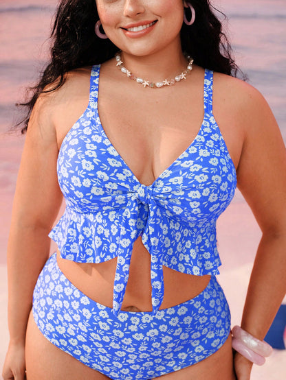 Swim Mod Plus Size Women 2pcs/Set Random Print Thick Strap Sexy Beach Vacation Holiday Bikini Swimwear Summer