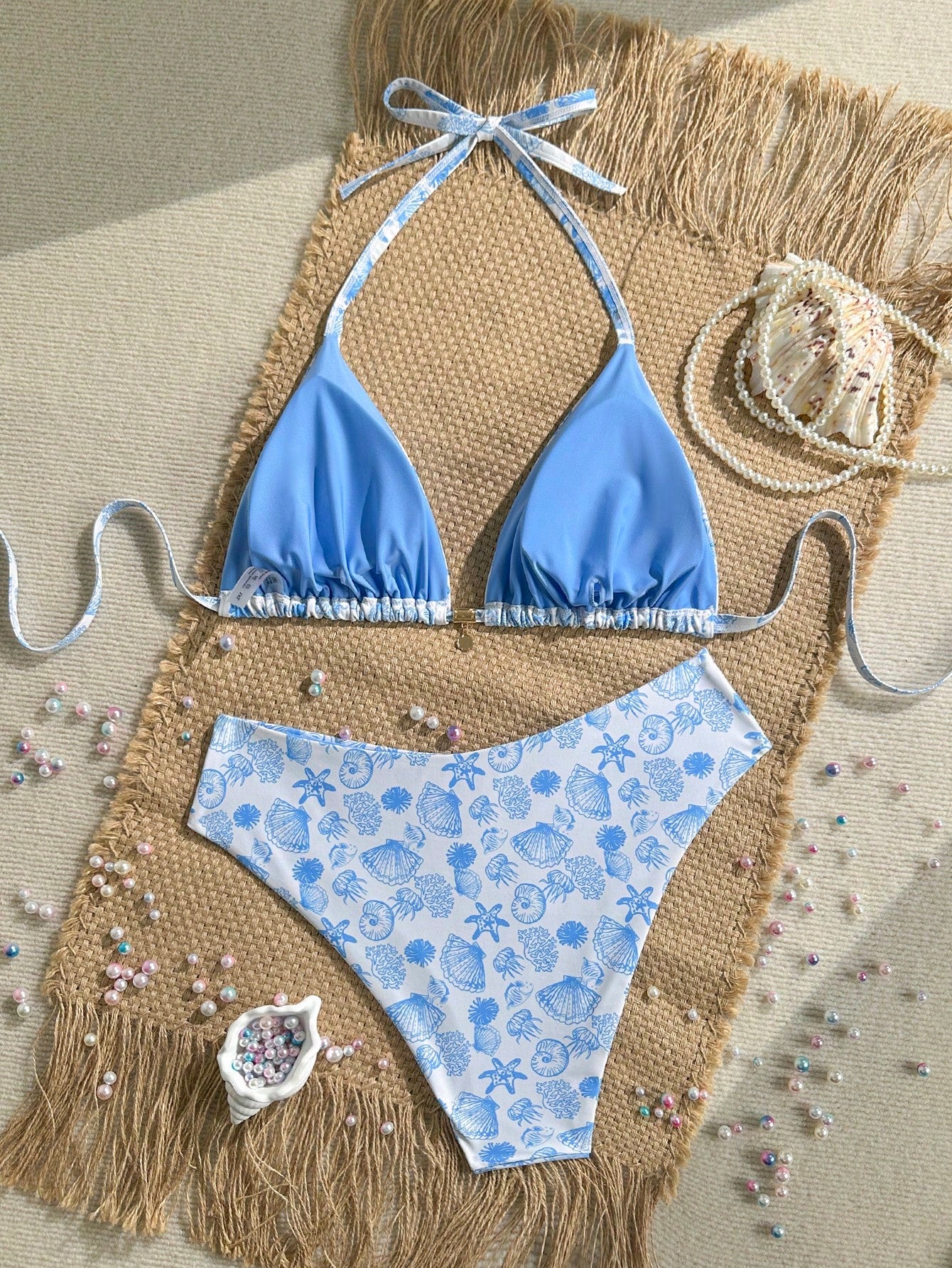 Swim Mod Plus Size Women's Shell Print Sweet Beach Vacation Bikini Set