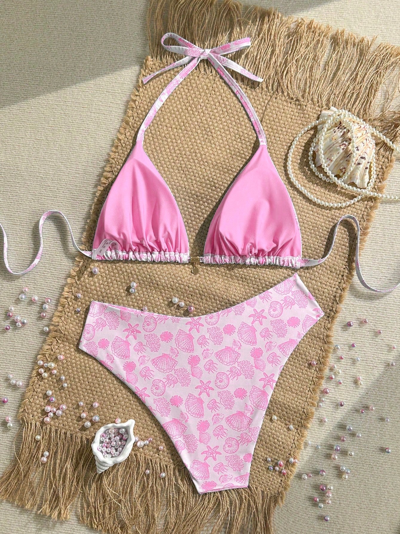 Swim Mod Plus Size Women's Shell Print Sweet Beach Vacation Bikini Set