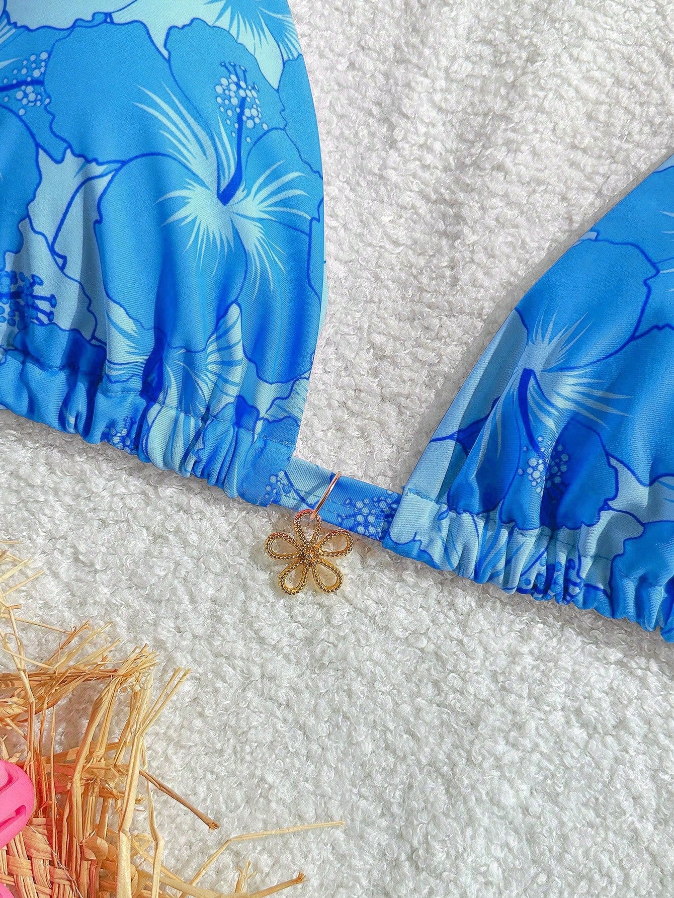 Swim Mod Plus Size Women's Summer Tropical Floral Decor Fashion Halter Triangle Bikini Top