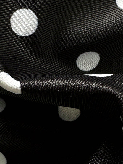 Swim Mod Women's 2-Piece Mesh Trim Halter Polka Dot Bikini Set,White With Black Polka Dots, Tie Side Bathing Suit,Summer,Cute,Holiday,Pool Party,Holid Ay