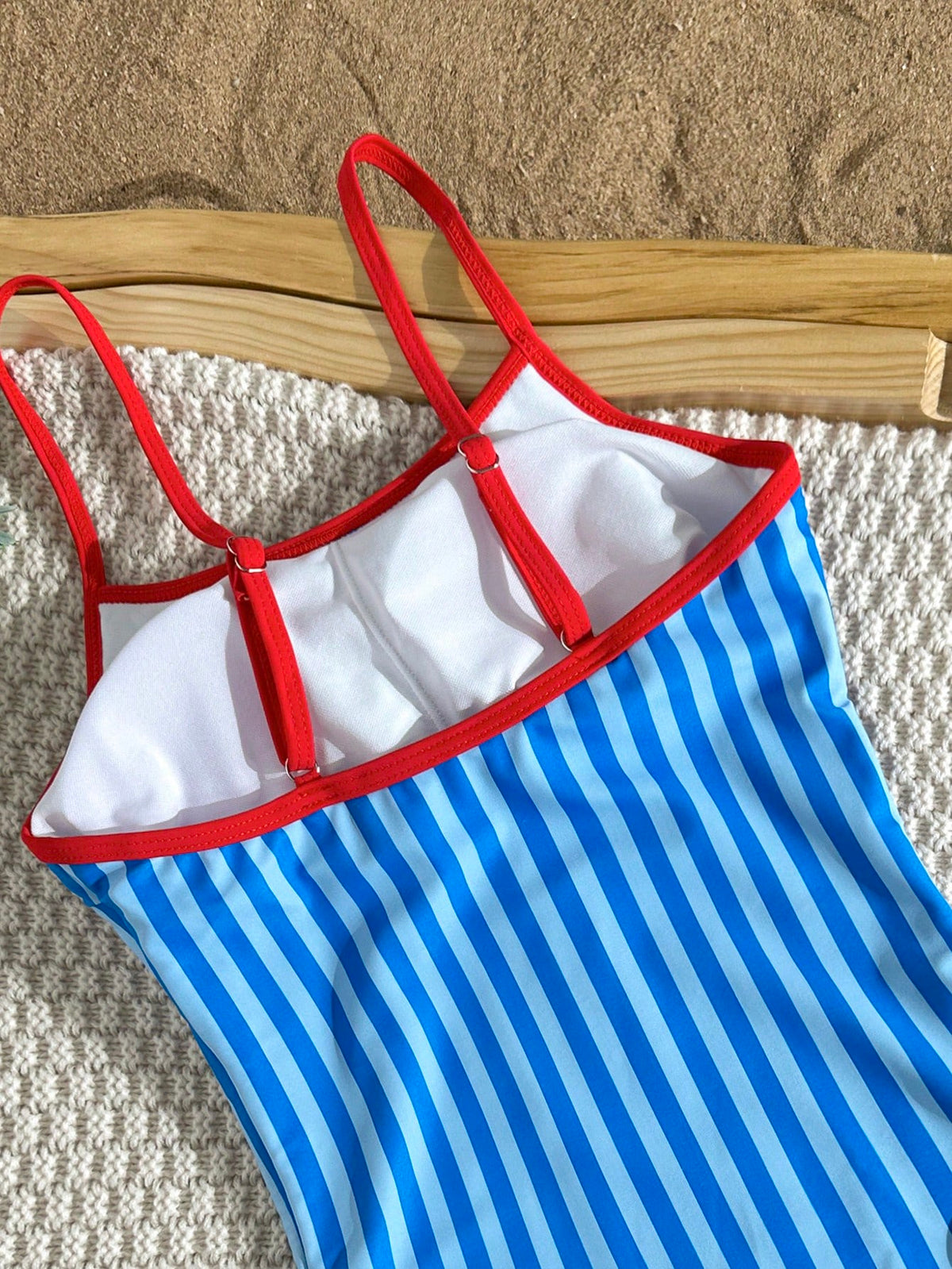 Swim Mod Women's Blue And White Striped Lobster Print One-Piece Swimsuit,Summer Tropical Holiday Vacation Holiday Cute Spaghetti Strap Backless High Cut