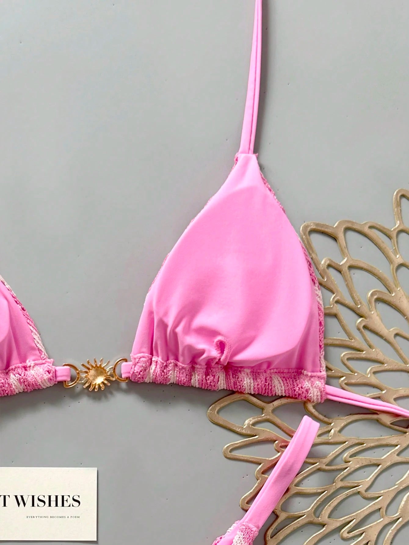 Swim Mod Women's Pink And White Striped 2-Piece Bikini Set,Summer Casual Beach Holiday Vacation Holiday Special Fabric Metal Decor V-Neck Halter Backless Top