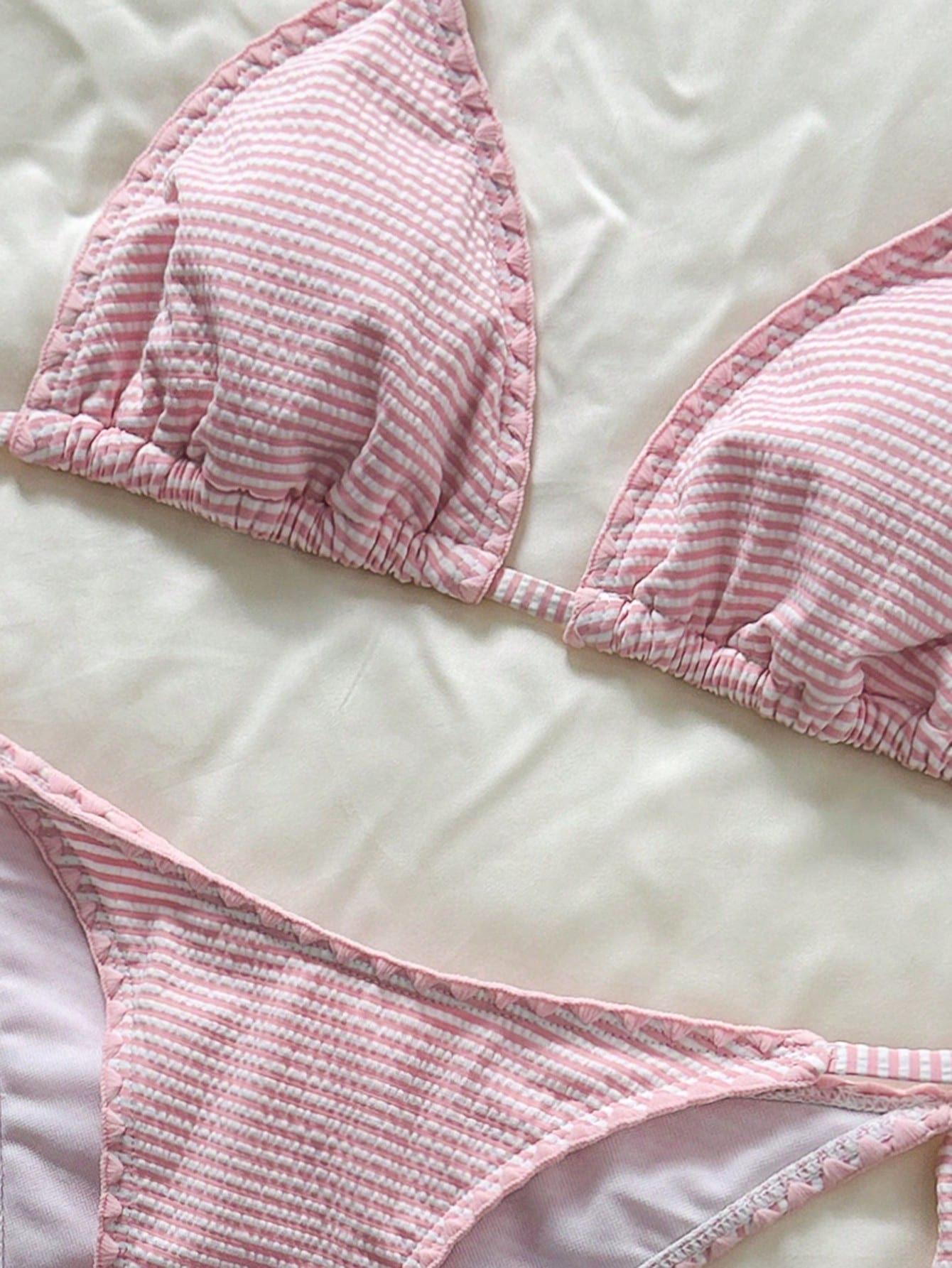 Swim Mod Women's Pink Striped Halter Bikini Set With Tie-Side Bottoms And Tie-Back Detail