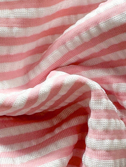 Swim Mod Women's Pink Striped Halter Bikini Set With Tie-Side Bottoms And Tie-Back Detail