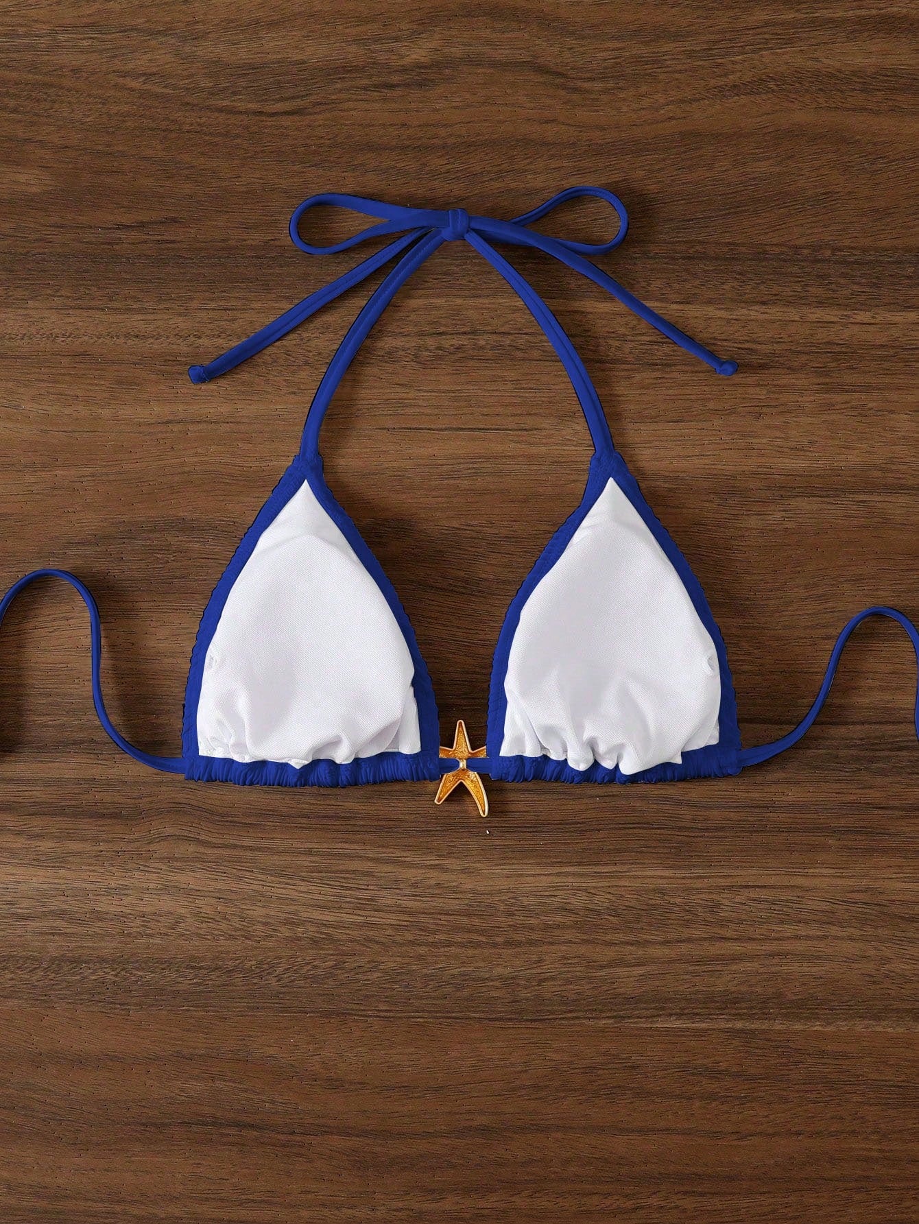 Swim Mod Women's Royal Blue Summer Casual Beach Holiday Vacation One-Piece Swimwear Top,Halter Backless Tie Back Solid Color Shell Starfish Seashell Bikini