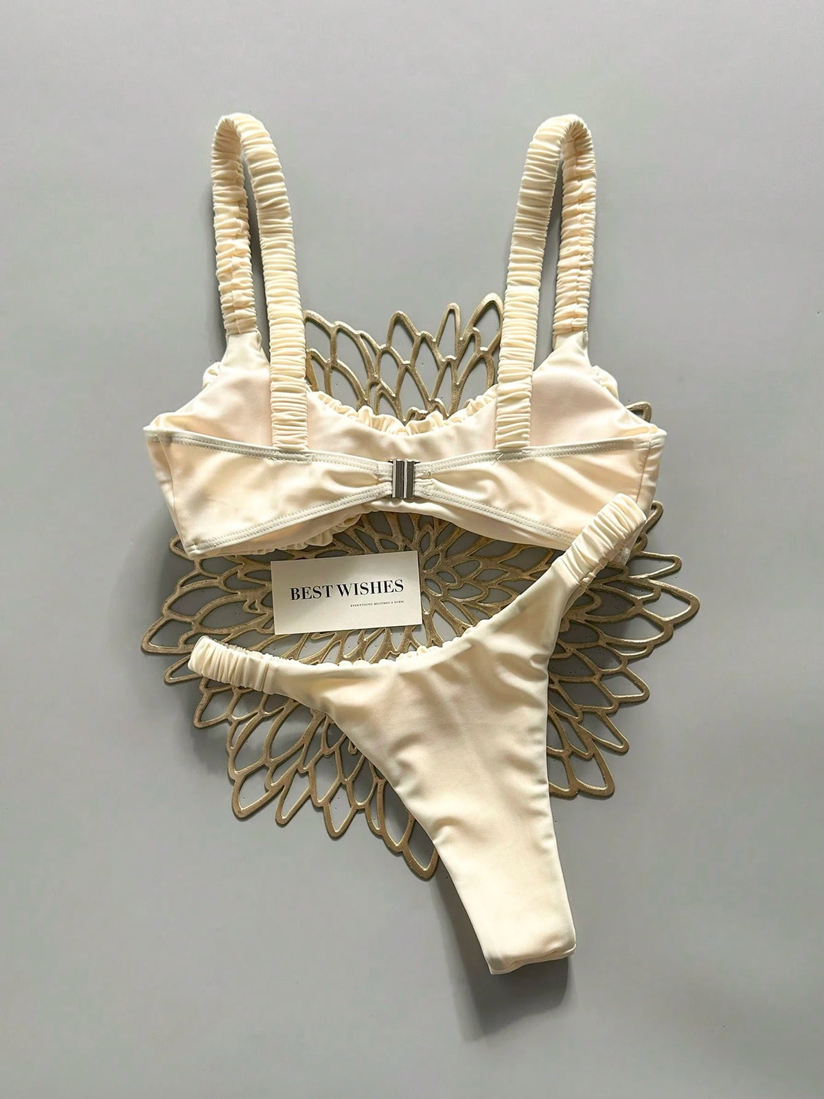 Swim Mod Women's Solid Color Ruched High Cut Sexy Bikini Set, Spring/Summer