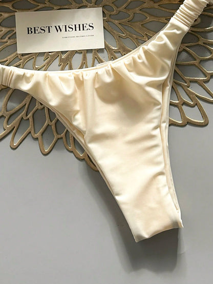 Swim Mod Women's Solid Color Ruched High Cut Sexy Bikini Set, Spring/Summer
