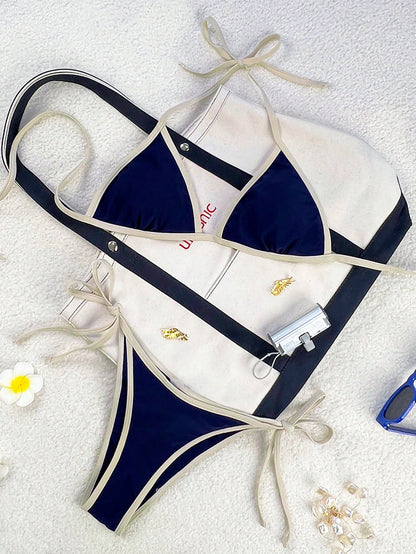 Swim Mod Women Yellow Floral Textured Bikini Set,Summer Casual Beach Holiday Vacation Spaghetti Strap Halter Backless Drawstring Side Two Piece Bathing Suit