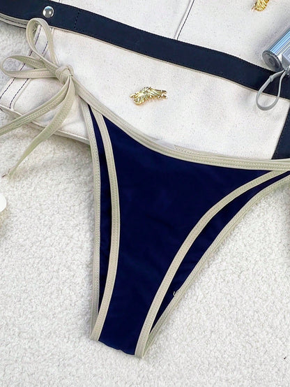 Swim Mod Women Yellow Floral Textured Bikini Set,Summer Casual Beach Holiday Vacation Spaghetti Strap Halter Backless Drawstring Side Two Piece Bathing Suit