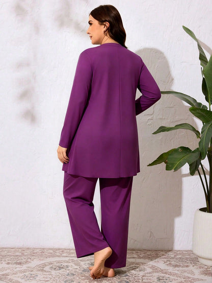 Swim Mulvari Plus Size 2-Piece Gradient Print Long Sleeve Crew Neck Pullover Modest Loose Slimming Middle Eastern Women's Burkini Casual Vacation Swimwear Set
