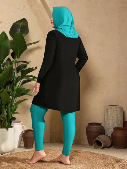 Swim Mulvari Plus Size Beach Burkini Set,Black Summer Modest Vacation Holiday Outfits For Women Abaya Swimwear With Hijab Full Coverage Clothes Turquoise