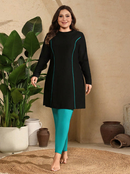 Swim Mulvari Plus Size Beach Burkini Set,Black Summer Modest Vacation Holiday Outfits For Women Abaya Swimwear With Hijab Full Coverage Clothes Turquoise