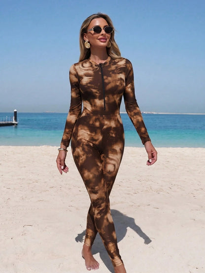 Swim Mulvari Printed Fabric Elegant Conservative Vacation Women's Swimsuit Set