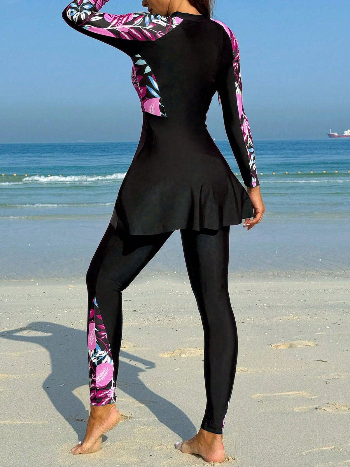 Swim Mulvari Women's Off-Shoulder Printed Burkini Top, Summer Beach Arabic Clothing