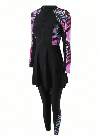 Swim Mulvari Women's Off-Shoulder Printed Burkini Top, Summer Beach Arabic Clothing