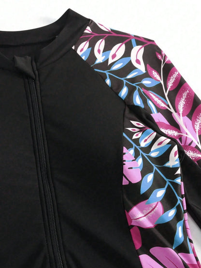 Swim Mulvari Women's Off-Shoulder Printed Burkini Top, Summer Beach Arabic Clothing