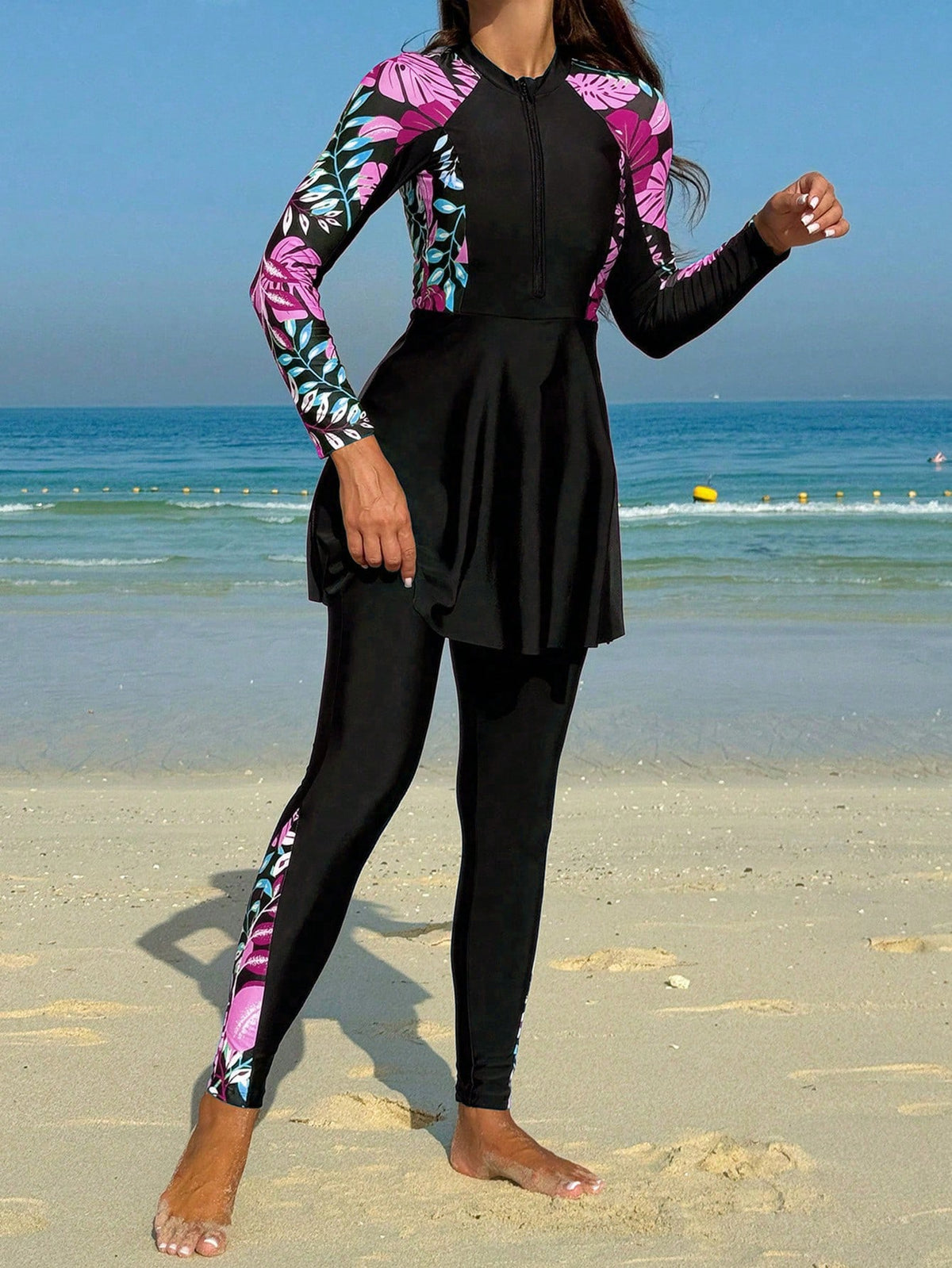 Swim Mulvari Women's Off-Shoulder Printed Burkini Top, Summer Beach Arabic Clothing