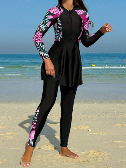Swim Mulvari Women's Off-Shoulder Printed Burkini Top, Summer Beach Arabic Clothing