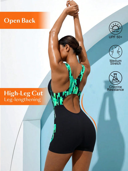 Swim Nautrix 1pc Women's Black Racerback Hollow-Out One-Piece Swimsuit With Sporty Stripes Pool Party Summer Athleisure