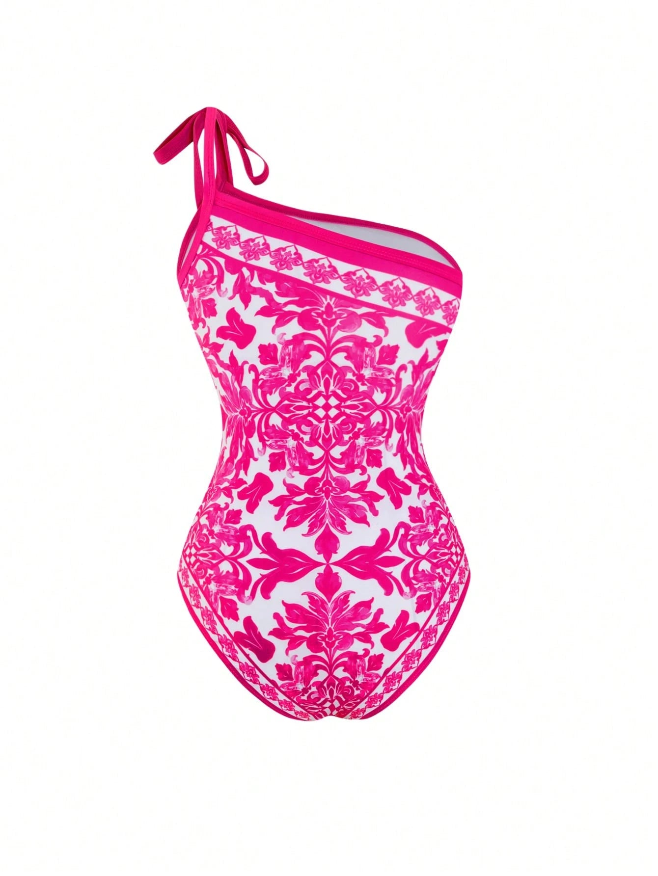 Swim Oasis 2026 New Plus Size Women's One-Shoulder Tie-Up Printed One-Piece Swimsuit With Short Wrap Skirt Beach Vacation Summer Holiday Outfit White Sexy