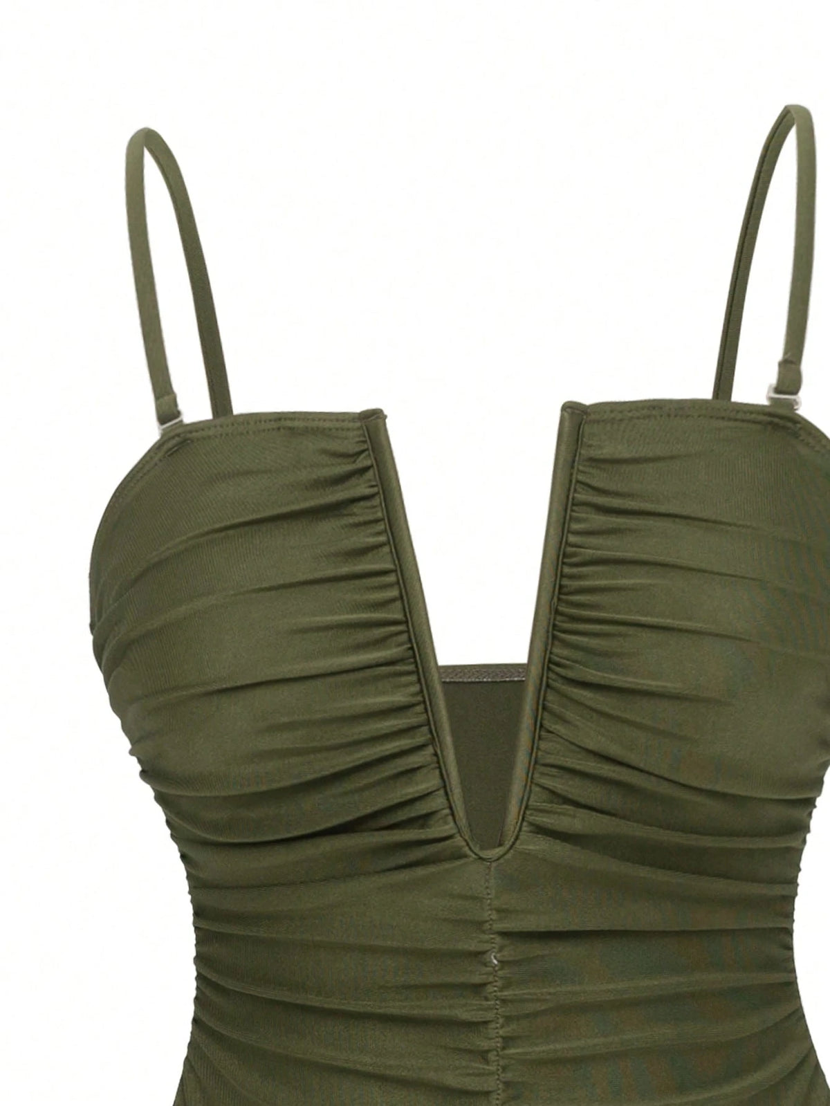 Swim Oasis 2pcs Beach Vacation Sexy Solid V-Neck Ruched Spaghetti Strap Monokini & Split Front Skirt Set For Summer