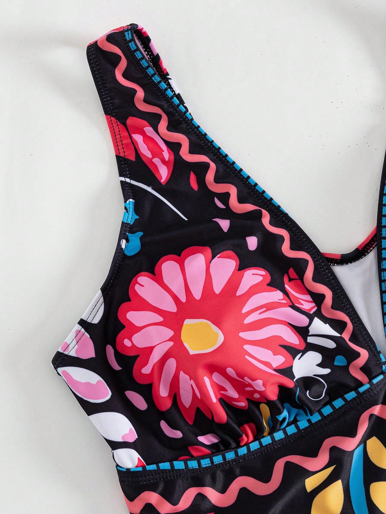 Swim Oasis Plus Size Women 2-Piece Set Graphic Print Boho Slimming Tummy-Control Long Semi-Sheer Mesh Skirt V-Neck One-Piece Swimsuit Outfit Beach Black Summer