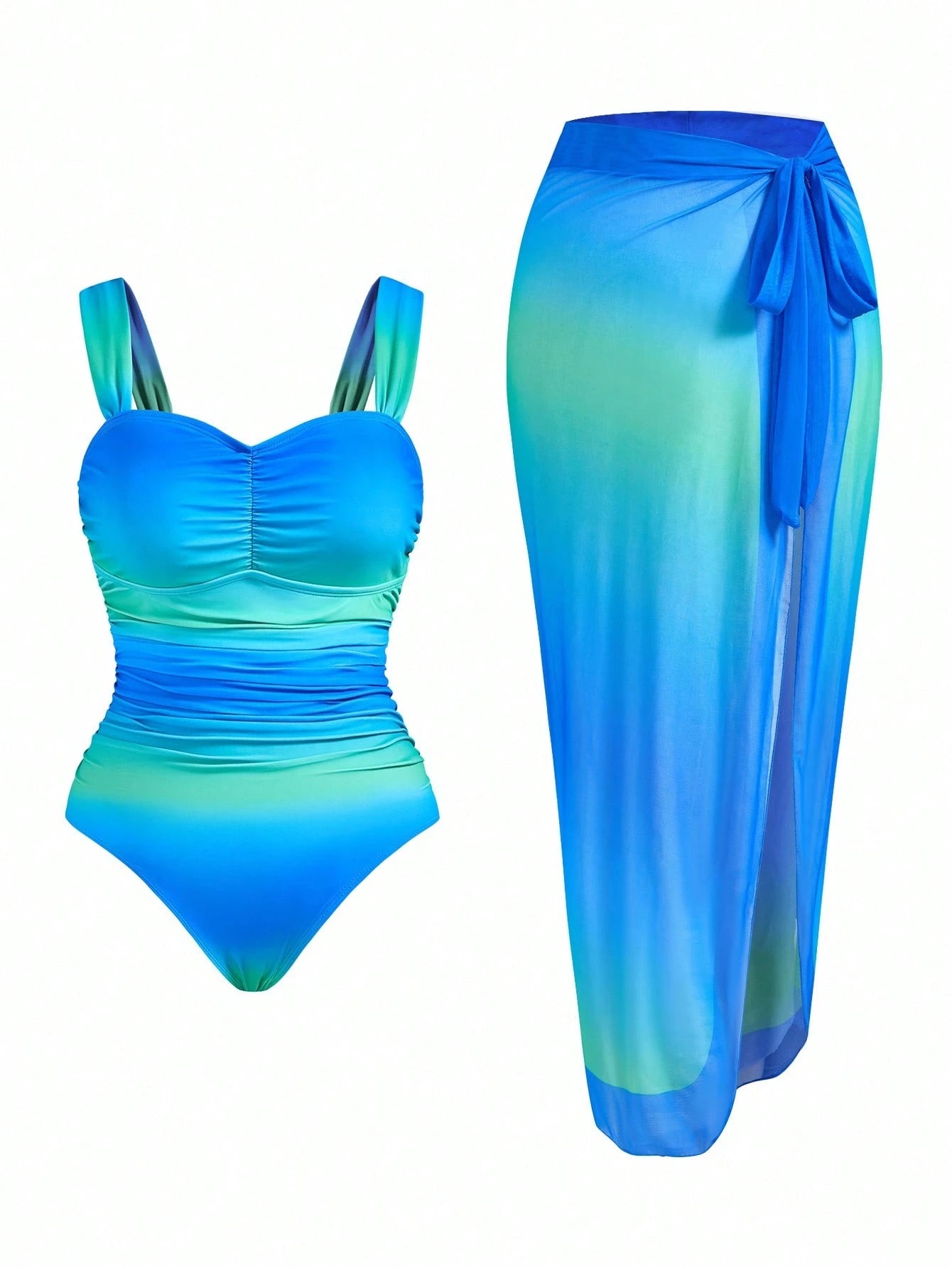 Swim Oasis Plus Size Women 2pcs Set Ombre Ruffled One-Piece Swimsuit For Summer Beach Vacation