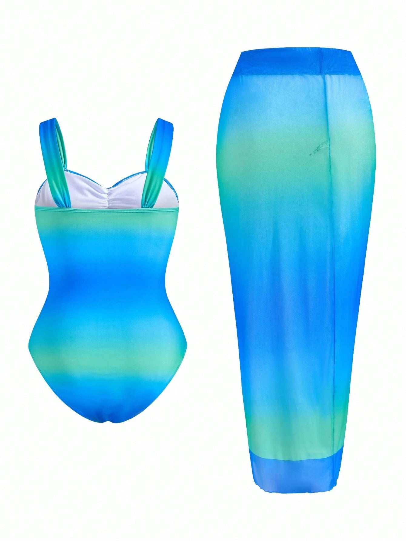 Swim Oasis Plus Size Women 2pcs Set Ombre Ruffled One-Piece Swimsuit For Summer Beach Vacation