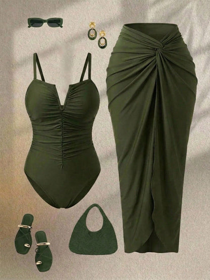 Swim Oasis Plus Size Women One-Piece Swimsuit With Skirt, 2pcs Sexy Elegant Stylish Swimwear For Beach, Pool, Swimming Party