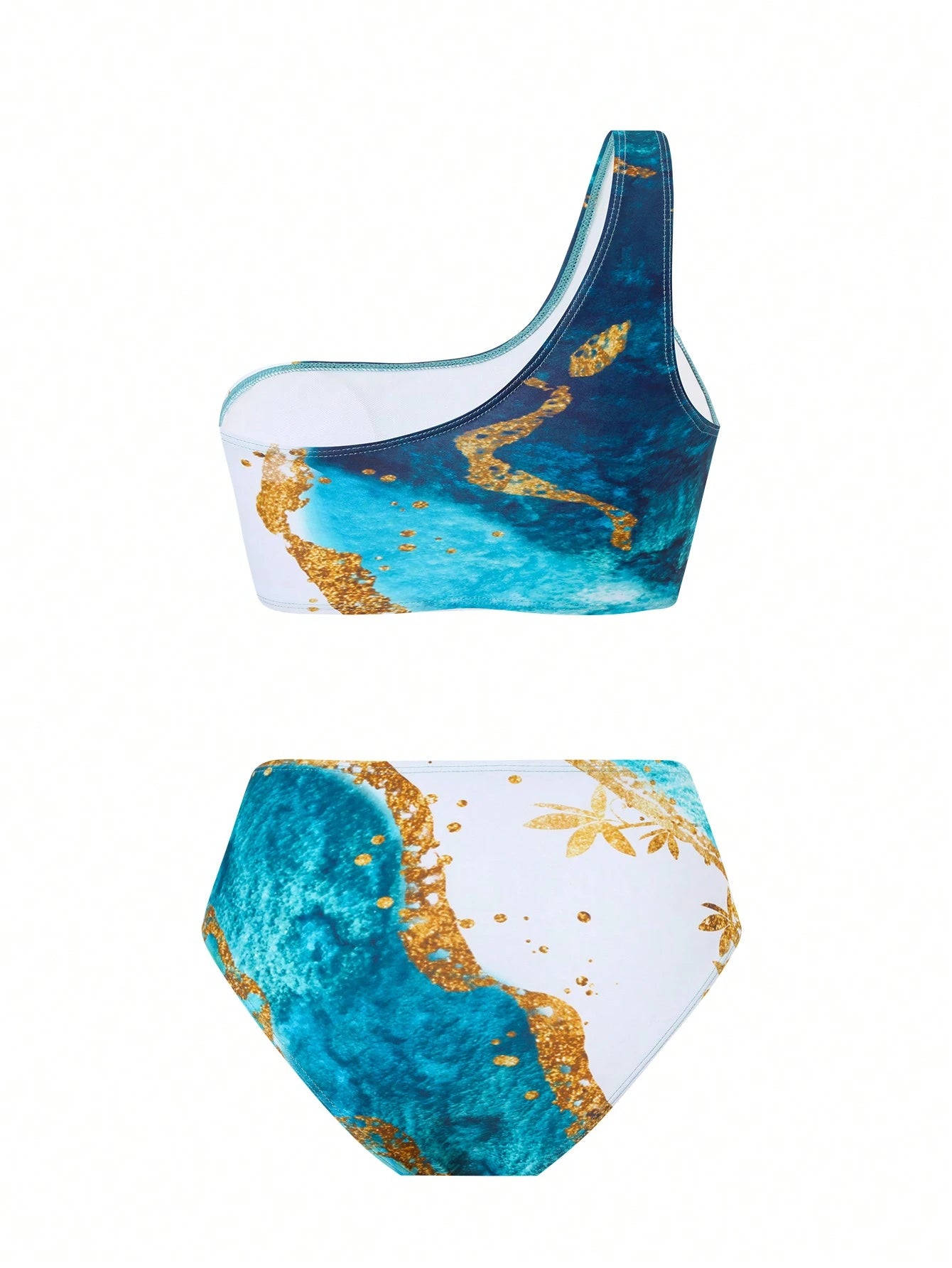 Swim Oasis Plus Size Women's 3-Piece Set Floral Printed One Shoulder Bikini Swimwear With Sarong Cover Up Summer